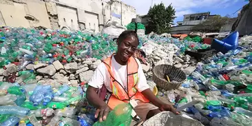 Image: Collected plastic bottles in Haiti